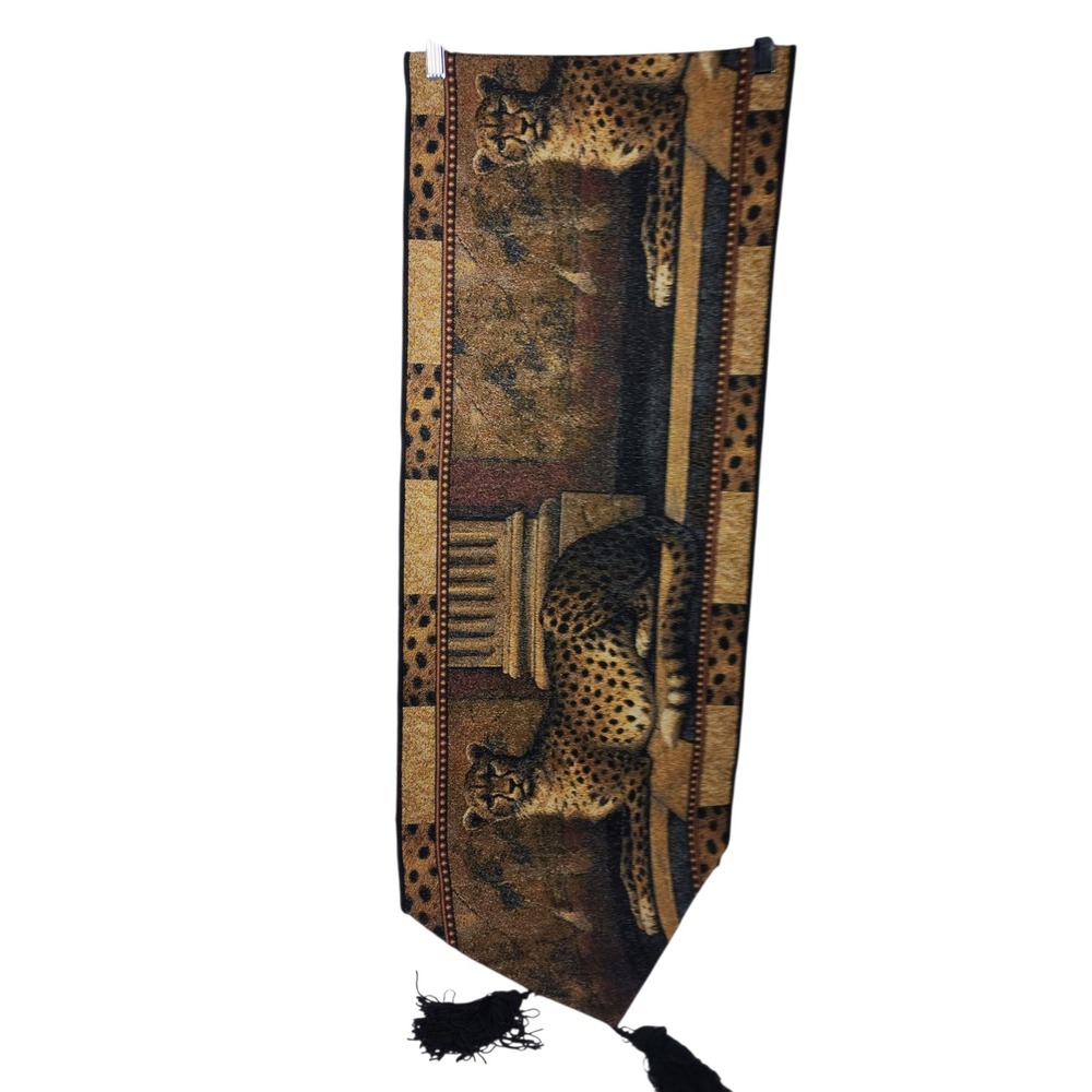 Vintage‎ Leopard Print Woven Tapestry Table Runner with Tassels Decor